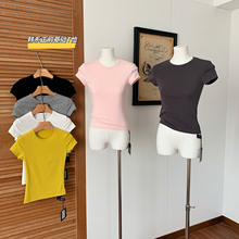 cookadaily人鱼 新款感韩系正肩神仙百搭简约圆领修身针织短袖T恤