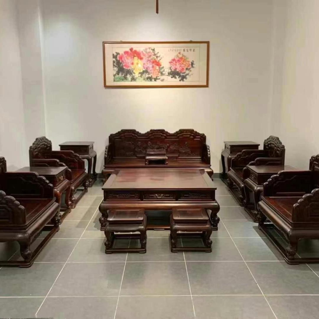 老挝大红酸枝沙发交趾黄檀13件套全独板沙发明式红木沙发