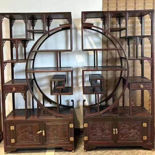 大红酸枝交趾黄檀博古架实木明式置物收纳架红木茶壶架置物架展示