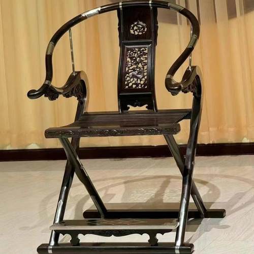 大红酸枝黑料铜件内嵌百宝镶嵌麒麟交椅折叠式扶手椅靠背椅主人椅