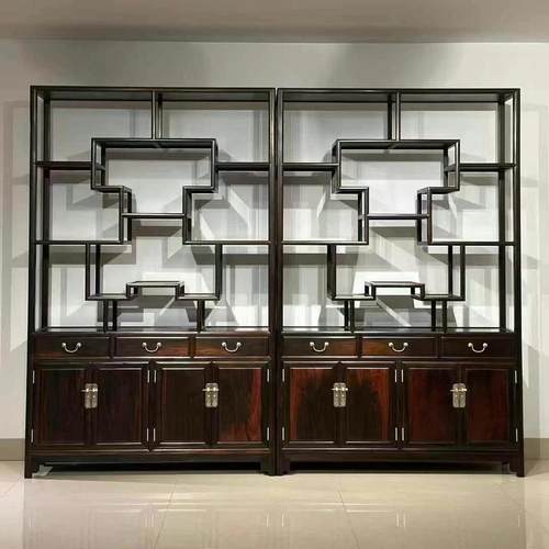 老挝大红酸枝中式博古架红木多宝阁花瓶盆景古玩摆件置物架别墅