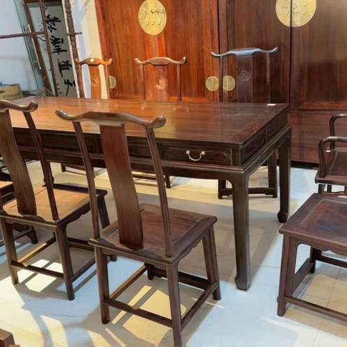 大红酸枝长方形茶桌椅组合红木餐桌中式仿古餐厅家具实木休闲桌