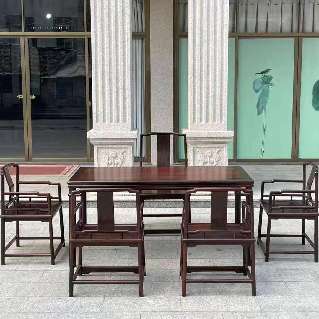 红木茶桌老挝大红酸枝家具交趾黄檀荷花茶台椅组合中式实木茶几