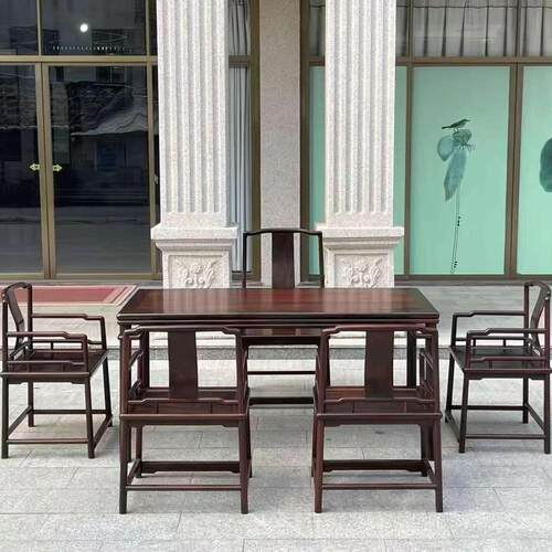 红木茶桌老挝大红酸枝家具交趾黄檀荷花茶台椅组合中式实木茶几