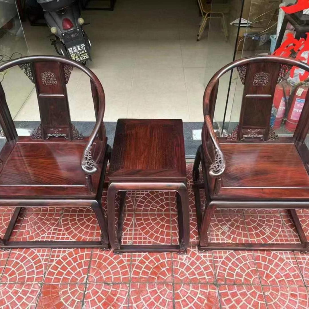 明清家具老挝大红酸枝皇宫椅三件套交趾黄檀实木圈椅 围椅 宫廷椅