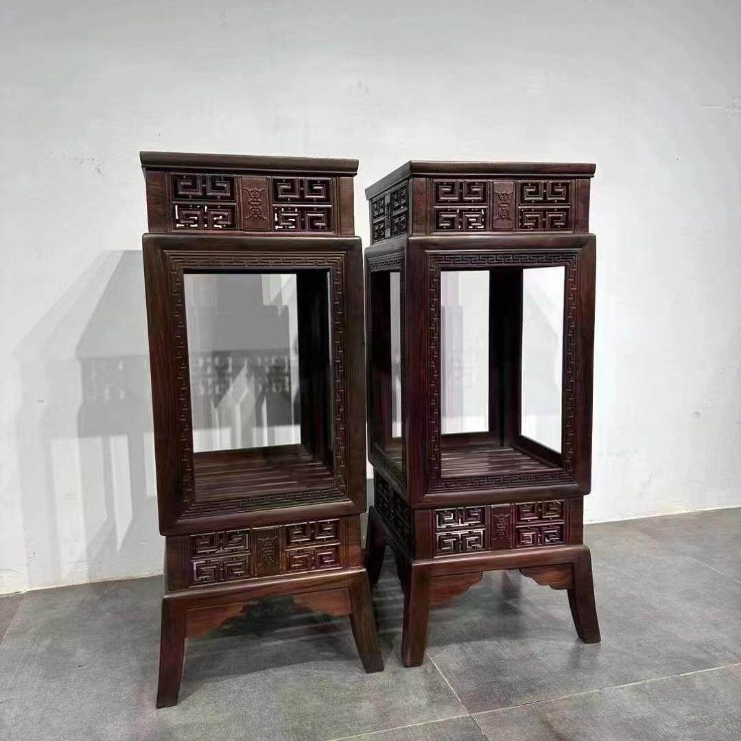 老挝大红酸枝交趾黄檀红木家具花架花几角几明清家具老料黑飘红