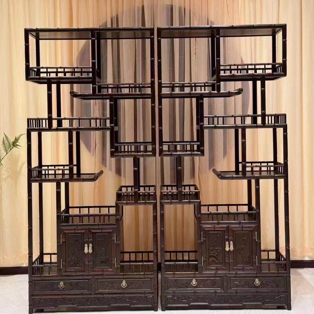 大红酸枝多宝阁红木博古架实木中式小摆件展示架雕花茶具架古董架