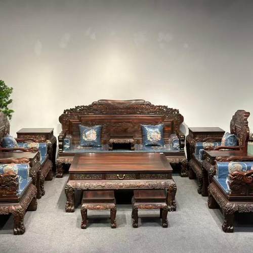老挝大红酸枝10件套沙发交趾黄檀木远山红木家具定制中式古典家具