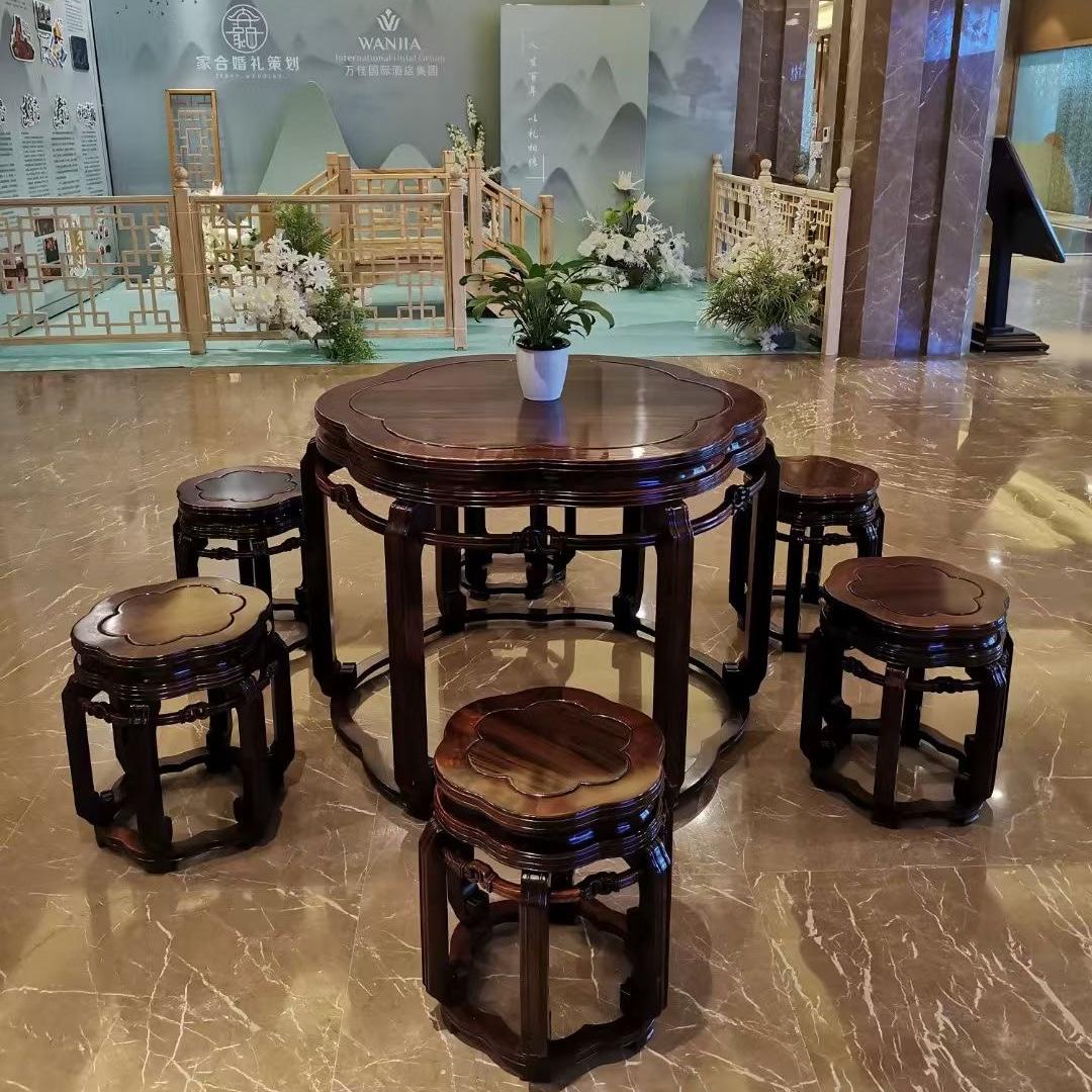 红木家具老挝大红酸枝交趾黄檀休闲圆桌椅茶桌 红木茶台休闲桌