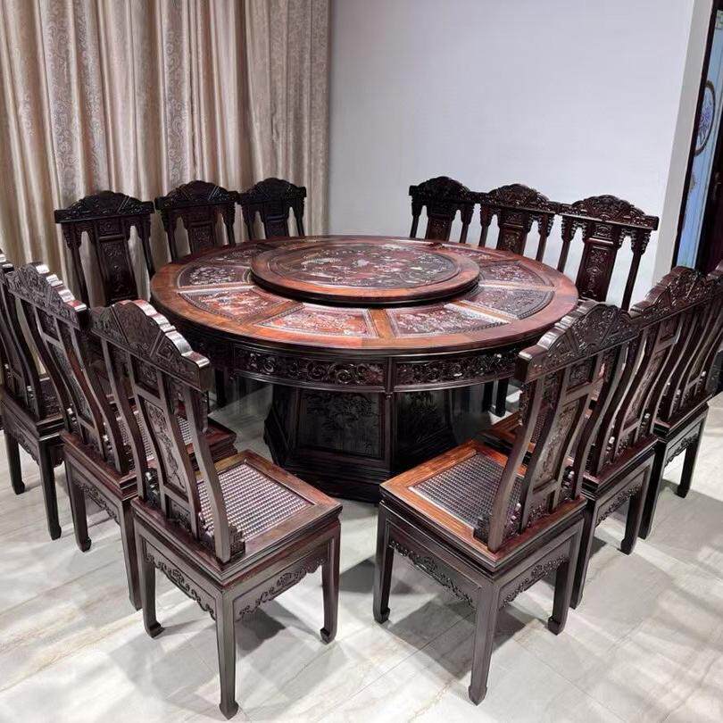 红木餐桌大红酸枝餐桌圆桌餐台实木交趾黄檀圆台红木家具明清家具