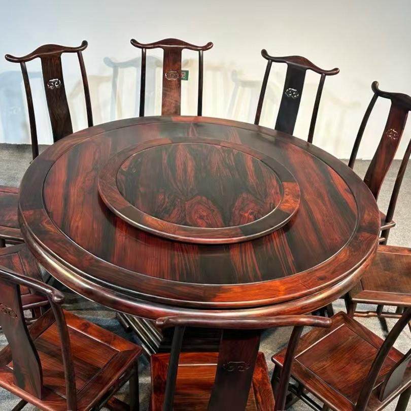 老挝大红酸枝葡萄雕花方形餐桌椅子组合中式实木方桌餐台交趾黄檀