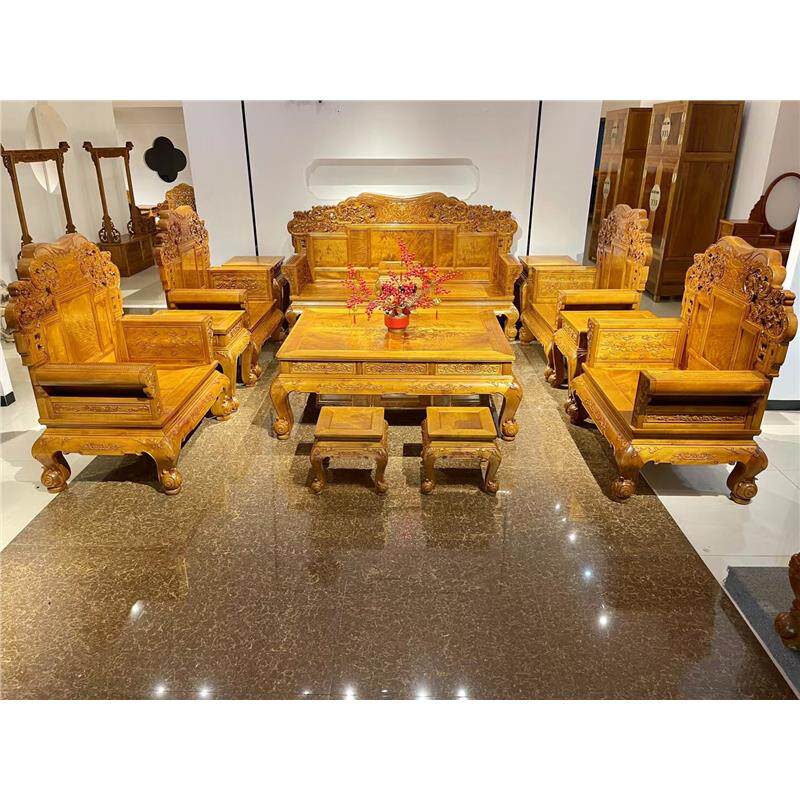 桢楠古沙发家具客厅组合金丝古典小叶茶几桌椅楠木实木定制明清