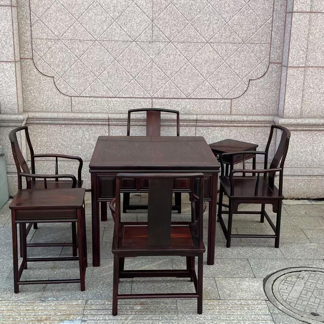 老挝大红酸枝明式茶桌椅交趾黄檀休闲茶台茶室红木家具黑飘红
