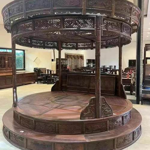 红木家具团圆架子床大红酸枝床卧室摆设明清古典老料别墅家具定制