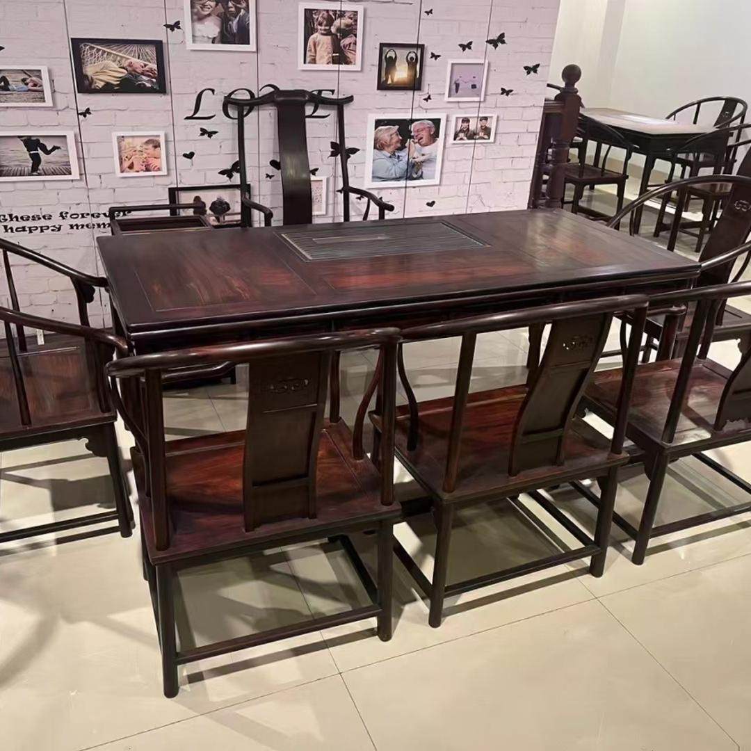 红木家具老挝大红酸枝交趾黄檀干泡茶桌七件套明清古典家具仙作