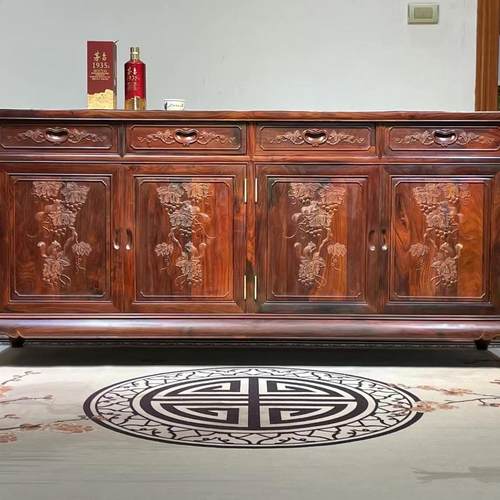 大红酸枝雕花餐边柜红木家具茶水柜中式复古实木酒水柜碗柜储物柜