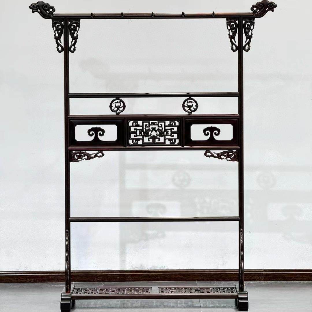 红木实木衣帽架老挝大红酸枝交趾黄檀 老红木室内落地挂衣架定制