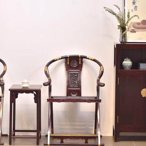 王世襄头把交椅交趾黄檀老挝大红酸枝中式明式折叠椅明清家具