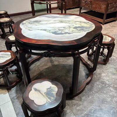 红木圆桌大红酸枝全实木餐桌中式古典餐厅家具交趾黄檀家用桌椅