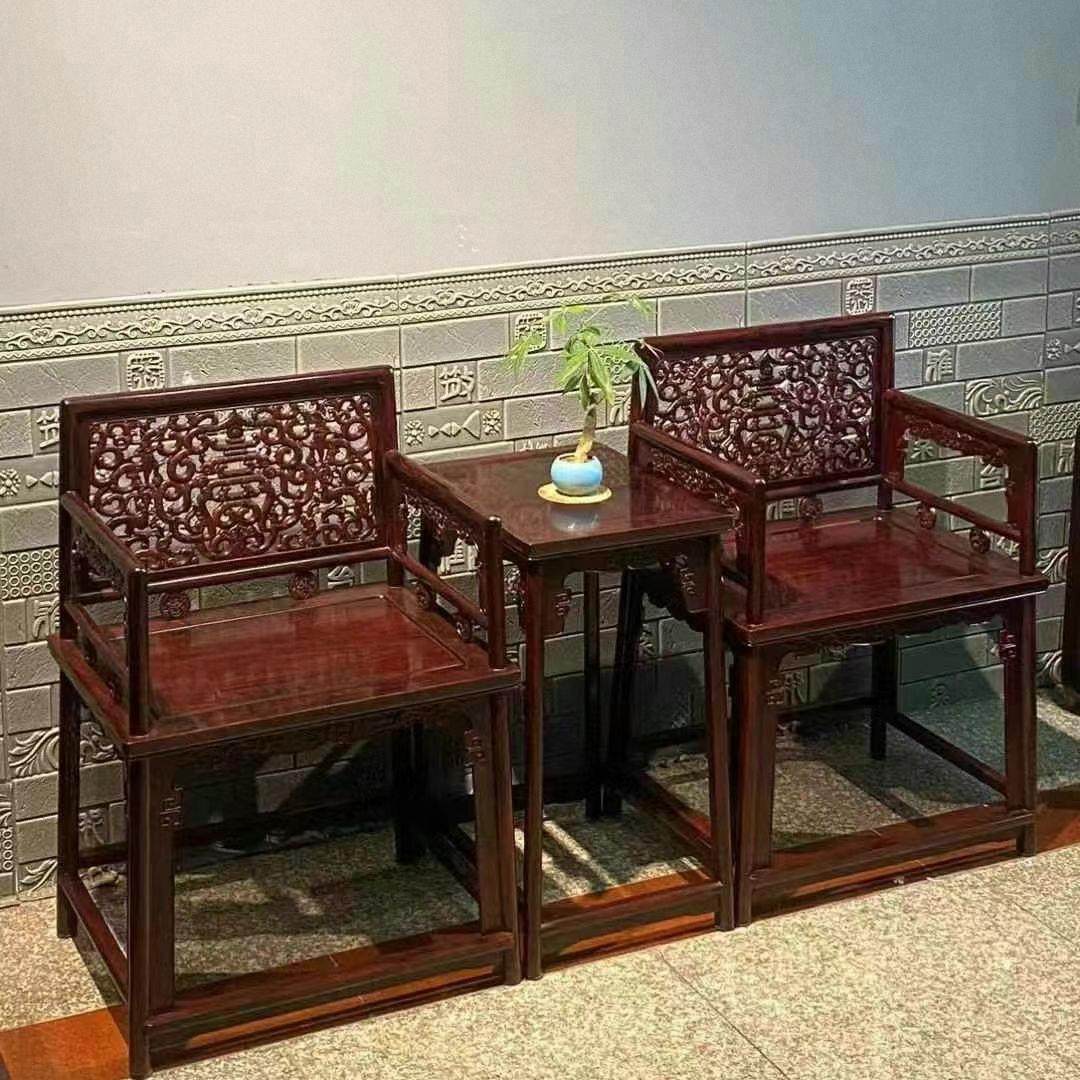 红木古典家具印度小叶紫檀雕花皇宫椅三件套实木休闲椅靠背椅仿古,住宅家具,红木边桌几类,淘宝优惠券,粉丝福利购,淘宝优惠卷