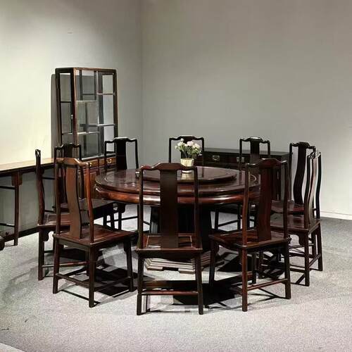 实木餐桌新中式酸枝木高档古典红木家具家用小户型餐椅组合圆餐桌
