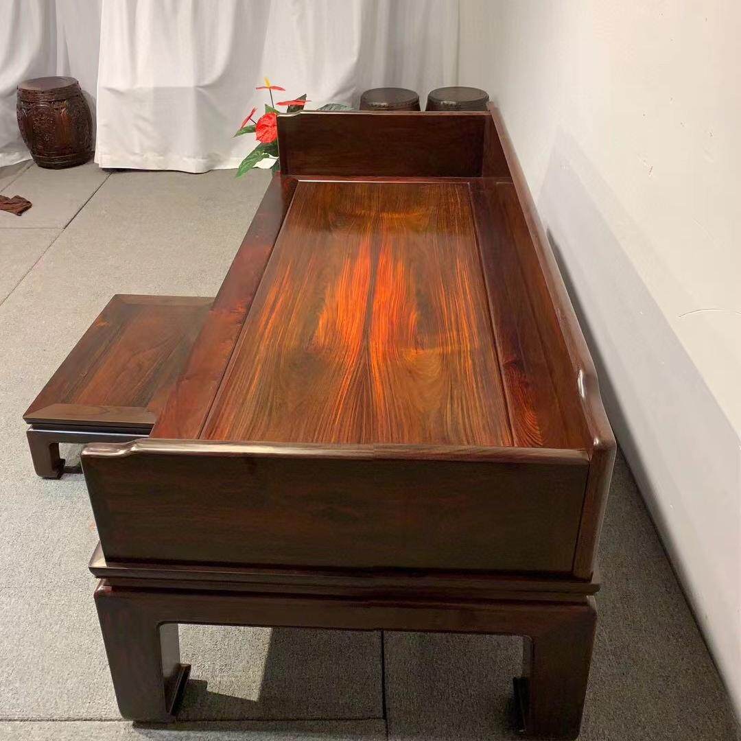 老挝大红酸枝三围板罗汉床红木新中式睡榻客厅沙发罗汉榻独板老料