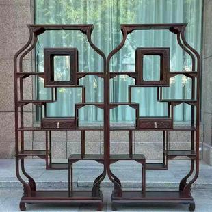 博古架红木新中式 饰收纳柜酒柜 茶室背景隔断茶叶古董摆件展示装