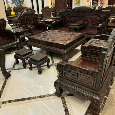 明清家具如意沙发十一件套老挝大红酸枝交趾黄檀红木家具别墅家具