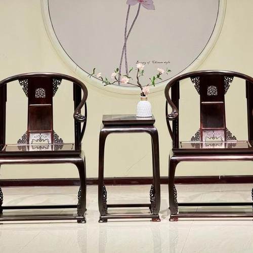 老挝大红酸枝老料皇宫椅圈椅脚花连体独板交趾黄檀圈椅红木家具