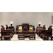 新大红中式 套十件实木沙发书卷老挝红木交趾黄檀富贵酸枝宝座大