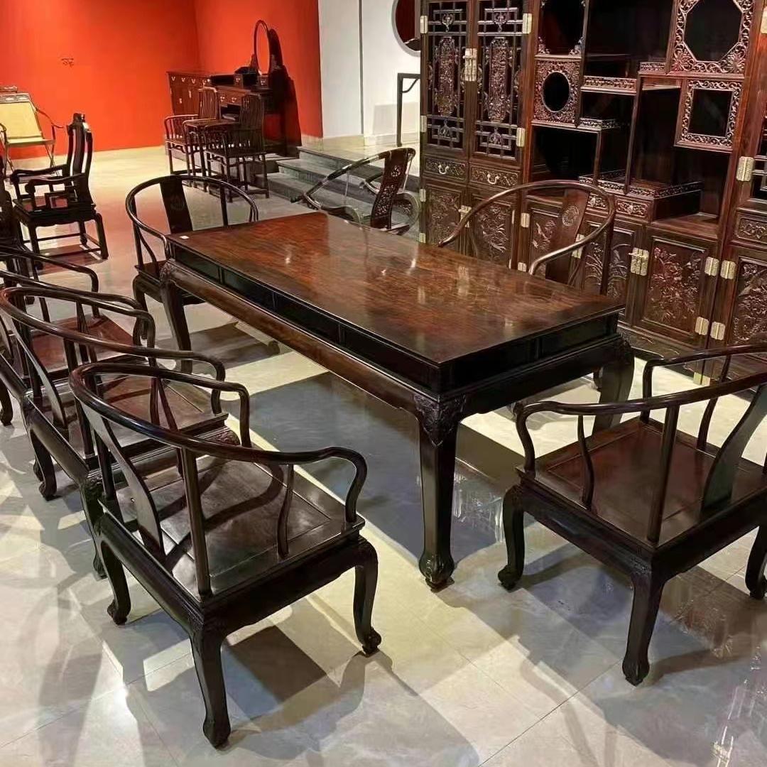 老挝大红酸枝木茶桌长方形红木客厅中式茶桌实木原木交趾黄檀茶几