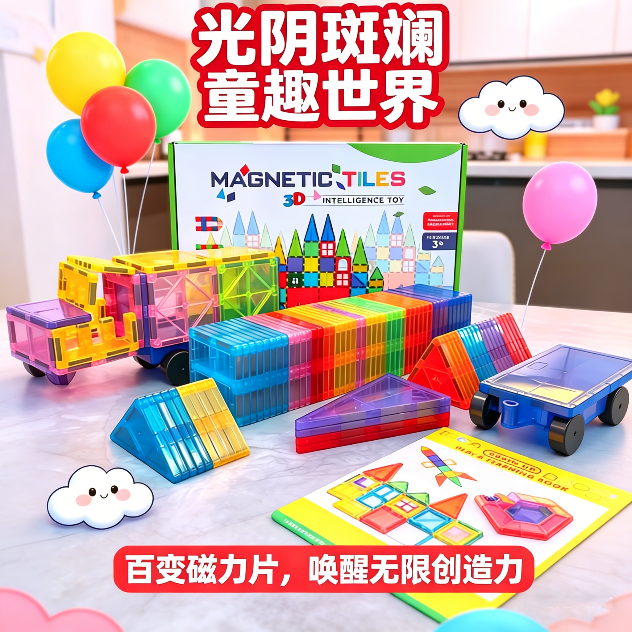 德国彩窗磁力片儿童益智玩具积木磁力拼图强磁贴男女孩生日玩具