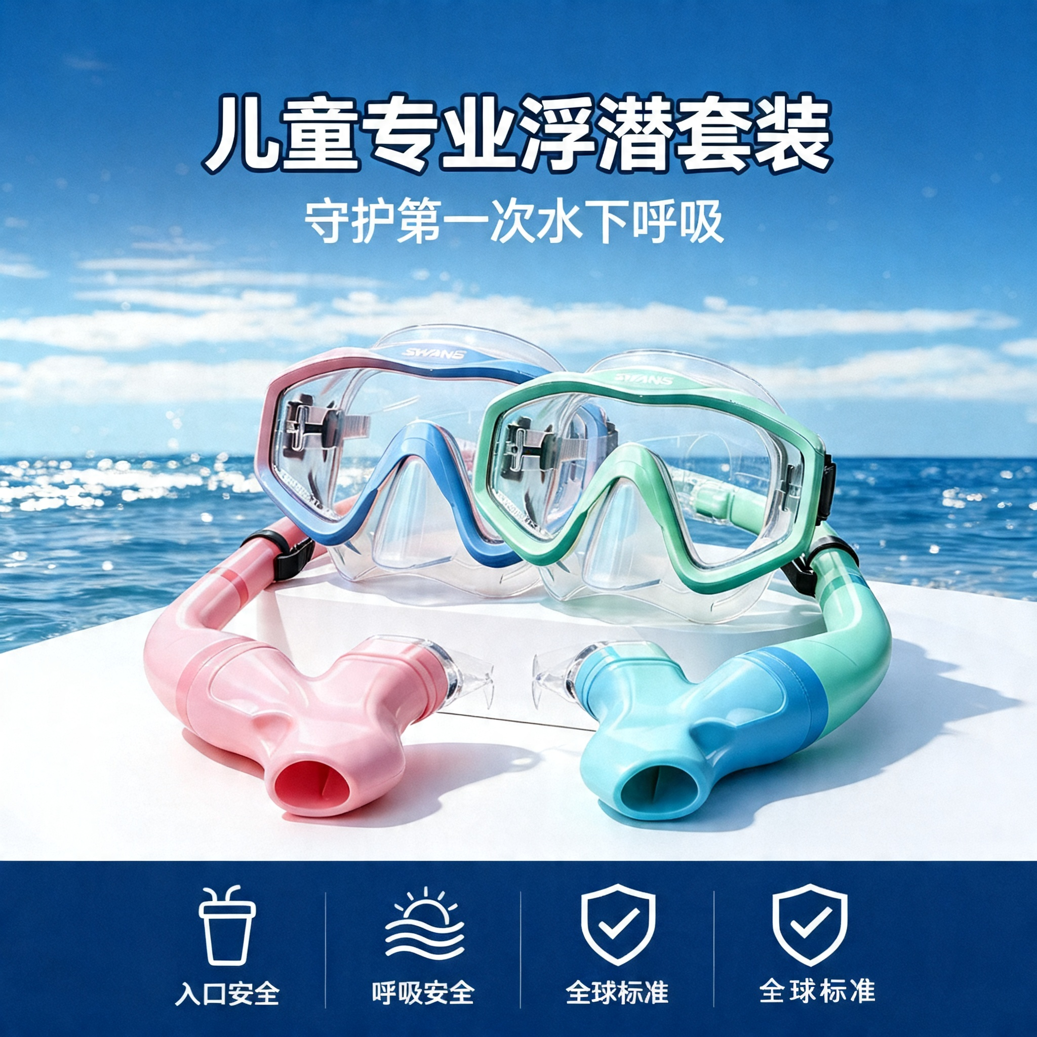德国新款浮潜面罩儿童专业护鼻防呛潜水镜男女童水下呼吸游泳装备