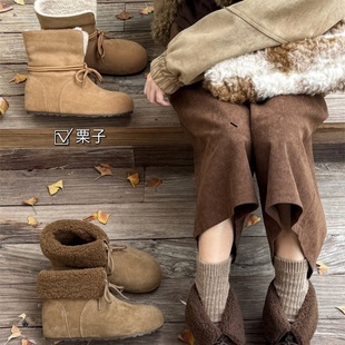 爆款 季 秋冬时尚 款 加子毛1224h 短靴两穿厚底勃肯鞋 靴子女2025新款