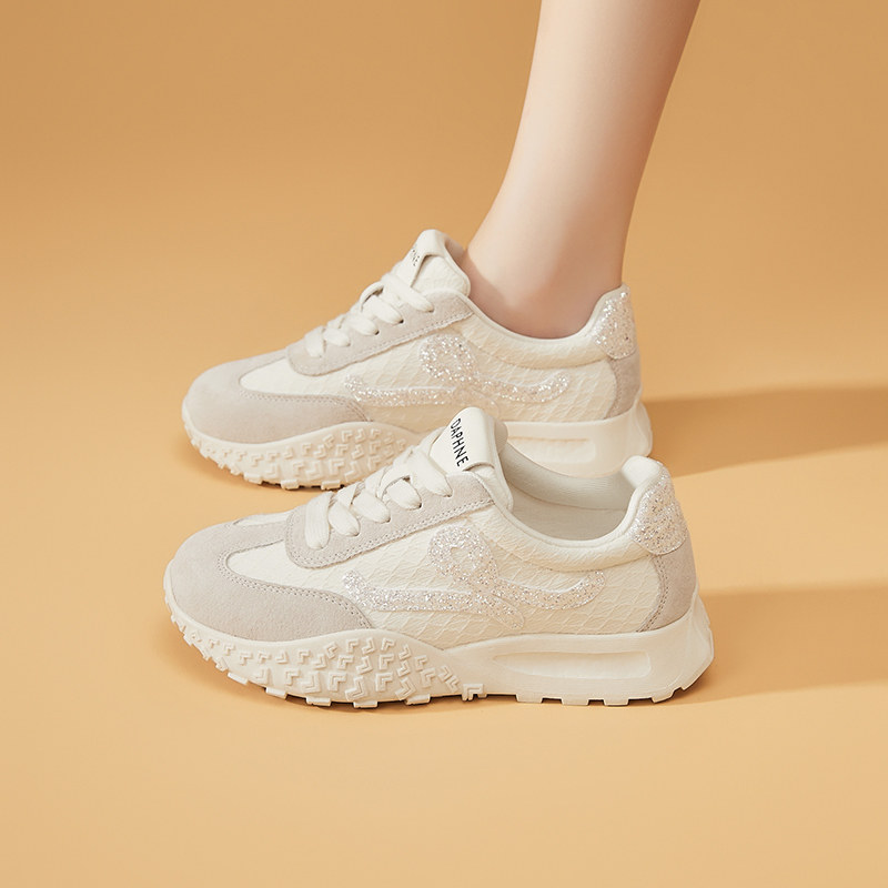 达芙妮网面刺绣德训鞋女2025夏季新款舒适透气女鞋百搭运动休闲鞋