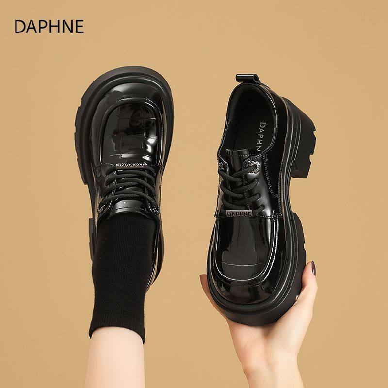 达芙妮黑色乐福鞋女2025秋季新款小皮鞋厚底增高系带女鞋百搭单鞋,女鞋,乐福鞋（豆豆鞋）,淘宝优惠券,粉丝福利购,淘宝优惠卷