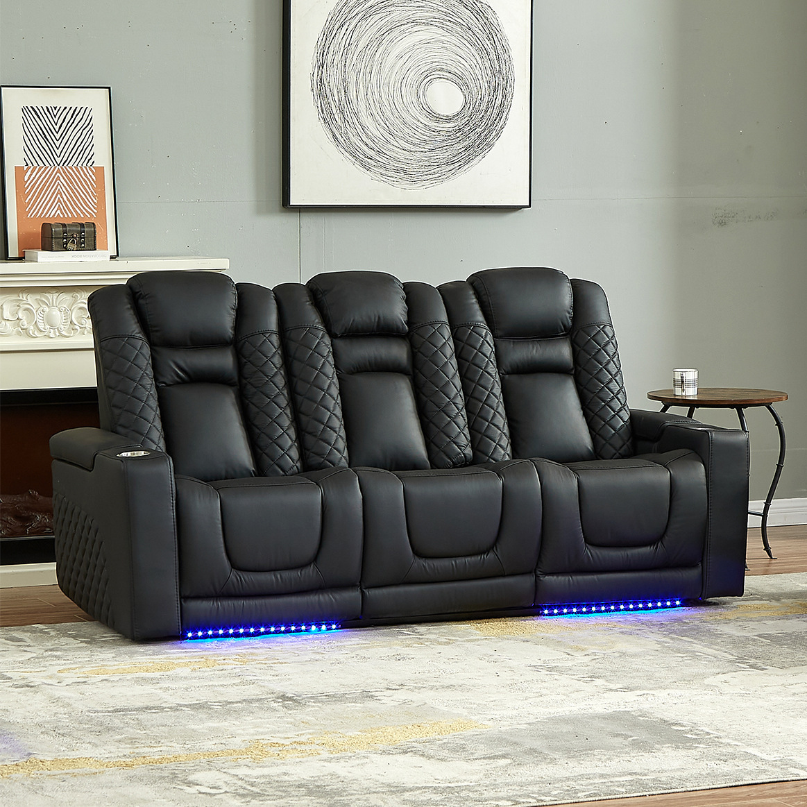 Three-Seater Electric Leather Sofa Straight home theater