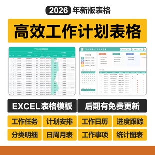 2026人事高效管理工作计划excel表日周月报待办工作计划进度模板