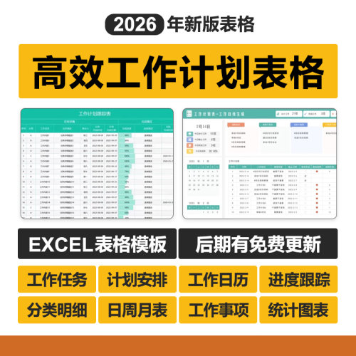 2026人事高效管理工作计划excel表日周月报待办工作计划进度模板