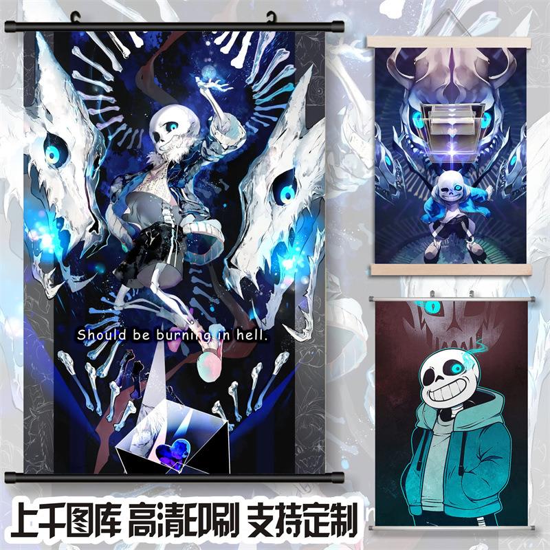 二次元传说之下undertale 游戏动漫挂画装饰画客厅装饰布艺卷轴画