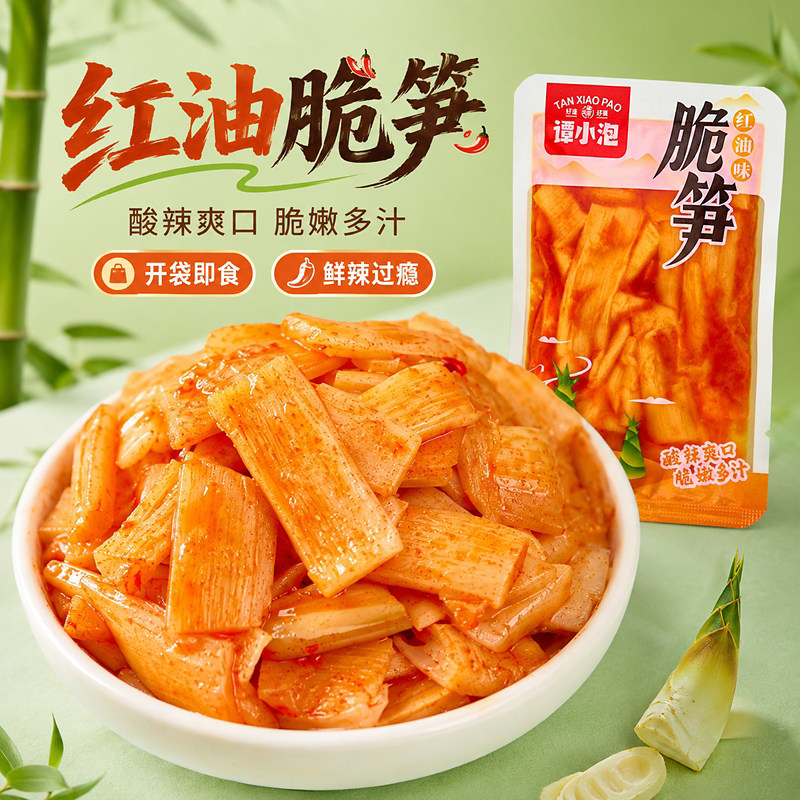 谭小泡红油脆笋开袋即食零食新鲜嫩笋尖解馋酸辣脆笋商用整箱批发