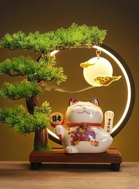新中式创意礼品家居乔迁开业送礼小号摇手招财猫灯圈招财摆件店铺