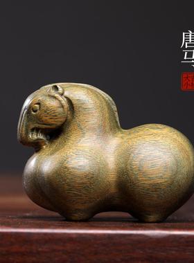 天然绿檀香木手工实木木雕刻唐马生肖马到成功文玩手把件小马摆件