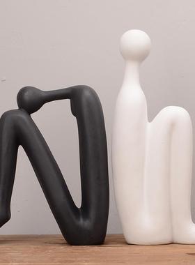 北欧简约书房书架抽象人物摆件创意办公室书柜书挡桌面酒柜装饰品