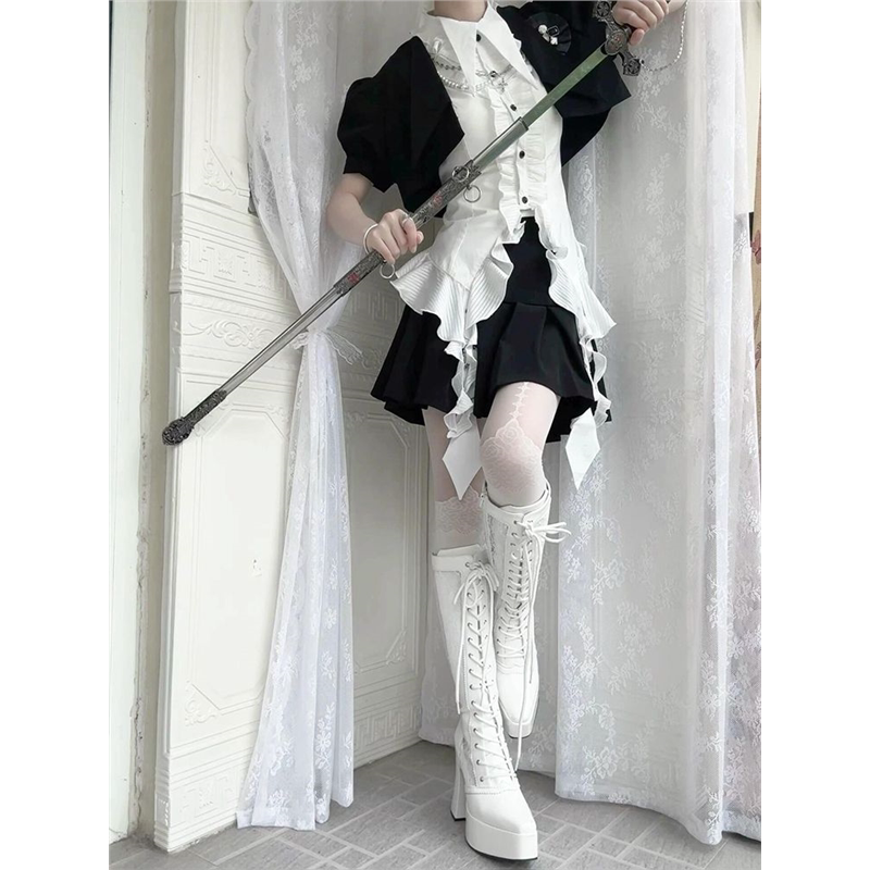 黑化执事 夏季新款lolita优雅王子系短款外套收腰上衣半裙三件套