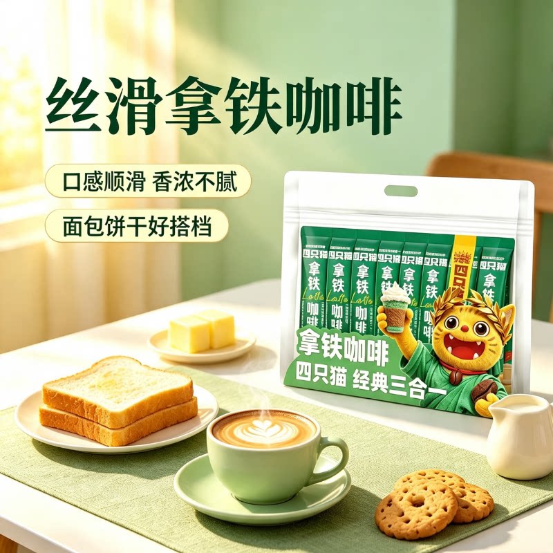 四只猫高山拿铁咖啡三合一10条装