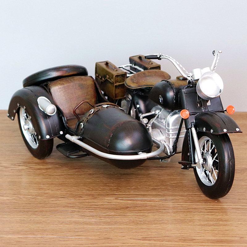 铁艺复古长江750偏三轮摩托车模型装饰桌面摆件手工挎斗摄影道具