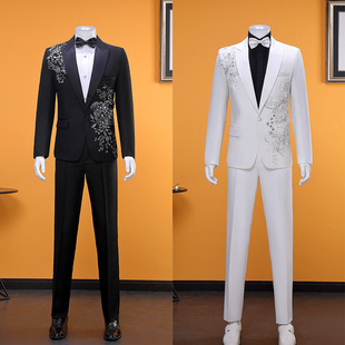 合唱团演出服礼服舞台西服 艺考男士 表演西装 男贴花主持人影楼套装
