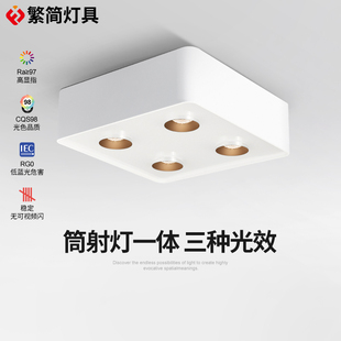智能超薄四头客厅灯吸顶T明装 繁简斗胆灯筒射灯一体式 无主灯盒子