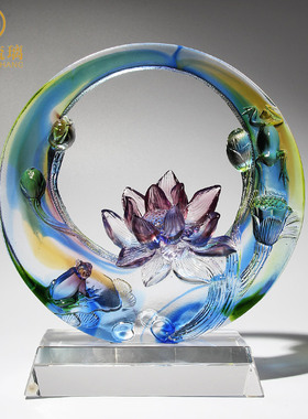 高档琉璃莲花荷花装饰品摆件给外国人的礼物 送老外 中国风特色